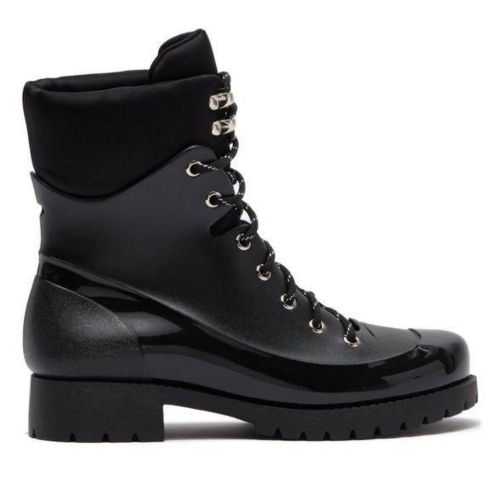 Jeffrey Campbell Foggy Lace-up  Rainboot Black 7 - Picture 4 of 11